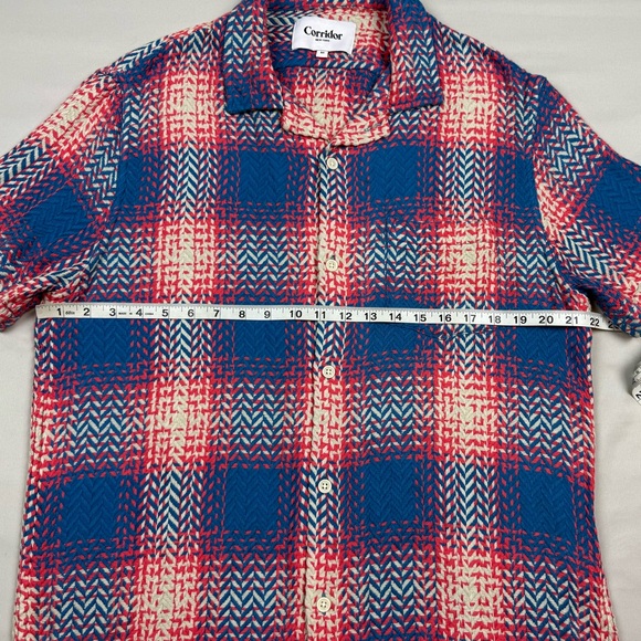 Corridor Mens Acid Plaid Short Sleeve Button Shirt Sz Medium Firecracker Camp C7 - Picture 7 of 8